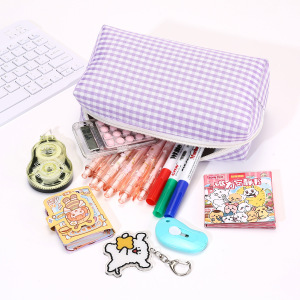 Simple Series Daily Solid Color Plaid Polyester Makeup Bags h5 Picture4
