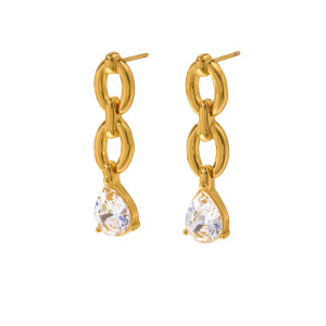 Simple Series Droplet Chain Stainless Steel Waterproof Gold Color Zircon Women's Dangle Earrings h5 Picture5
