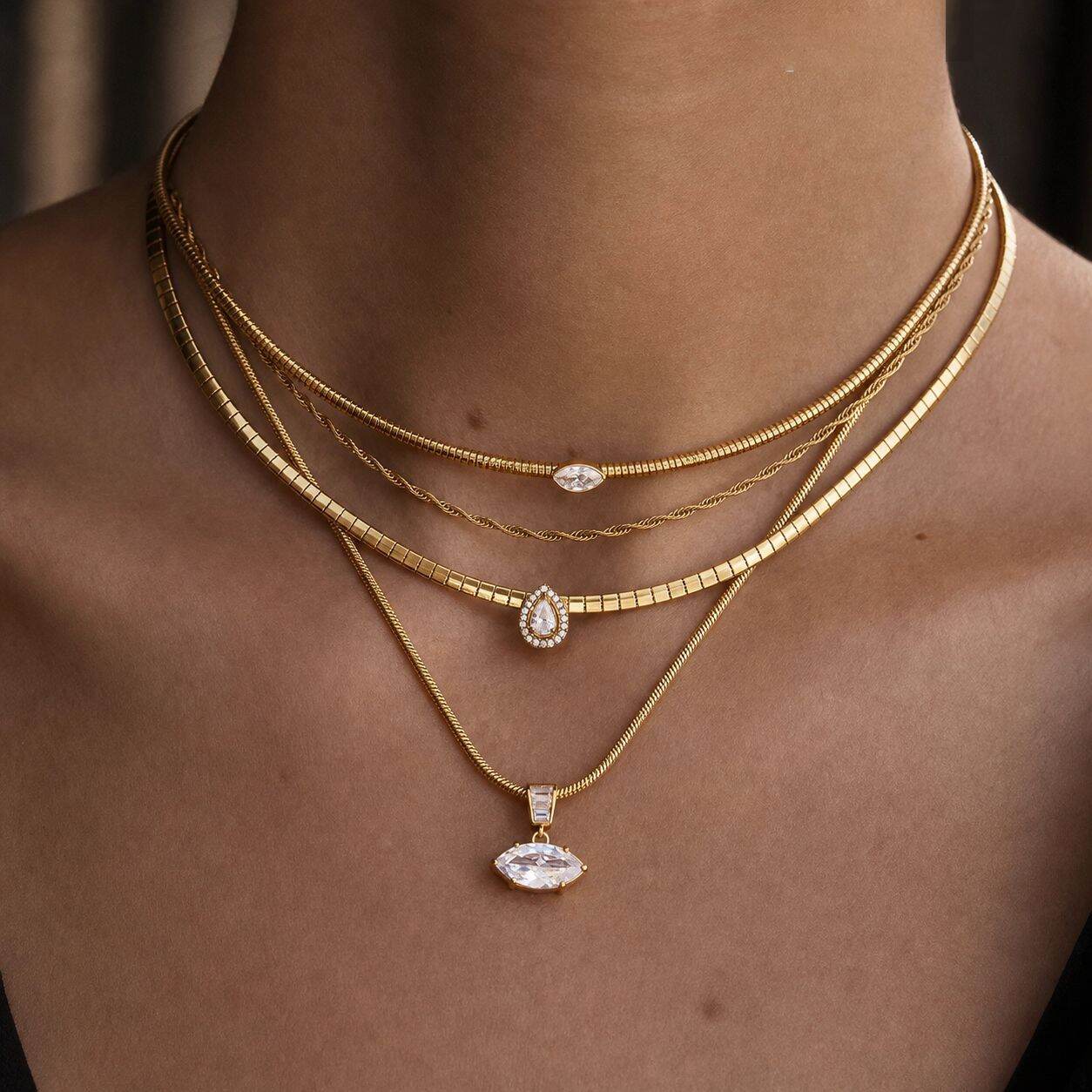 Collares Con Colgante De Gota De Circonita, Acero Inoxidable, Impermeables, Color Dorado, Para Mujer Imagen2