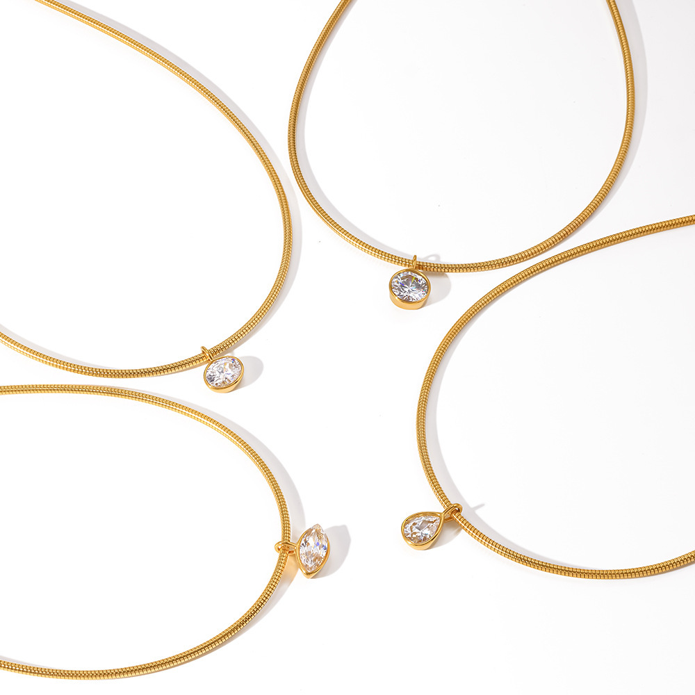 Simple Series Daily Droplet Ellipse Shape Stainless Steel Waterproof   Gold Color  Zircon Women's Chokers Picture4