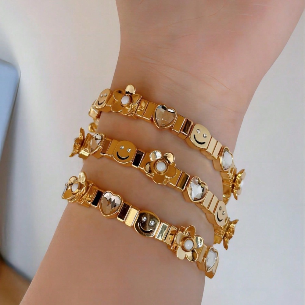 Luxurious Series Daily Heart Smiling Face Alloy   Gold Color  Women's Bracelets Sets Picture2