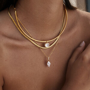 Simple Droplet Shape Stainless Steel Waterproof Gold Color Zircon Women's Pendant Necklaces h5 Picture2