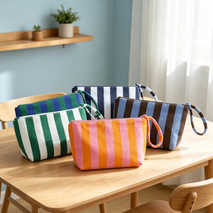 Simple Series Daily Stripe Mixed Color Polyester Makeup Bags h5 Picture2