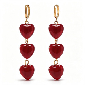 Heart Tassel Resin Gold Color Women's Dangle Earrings h5