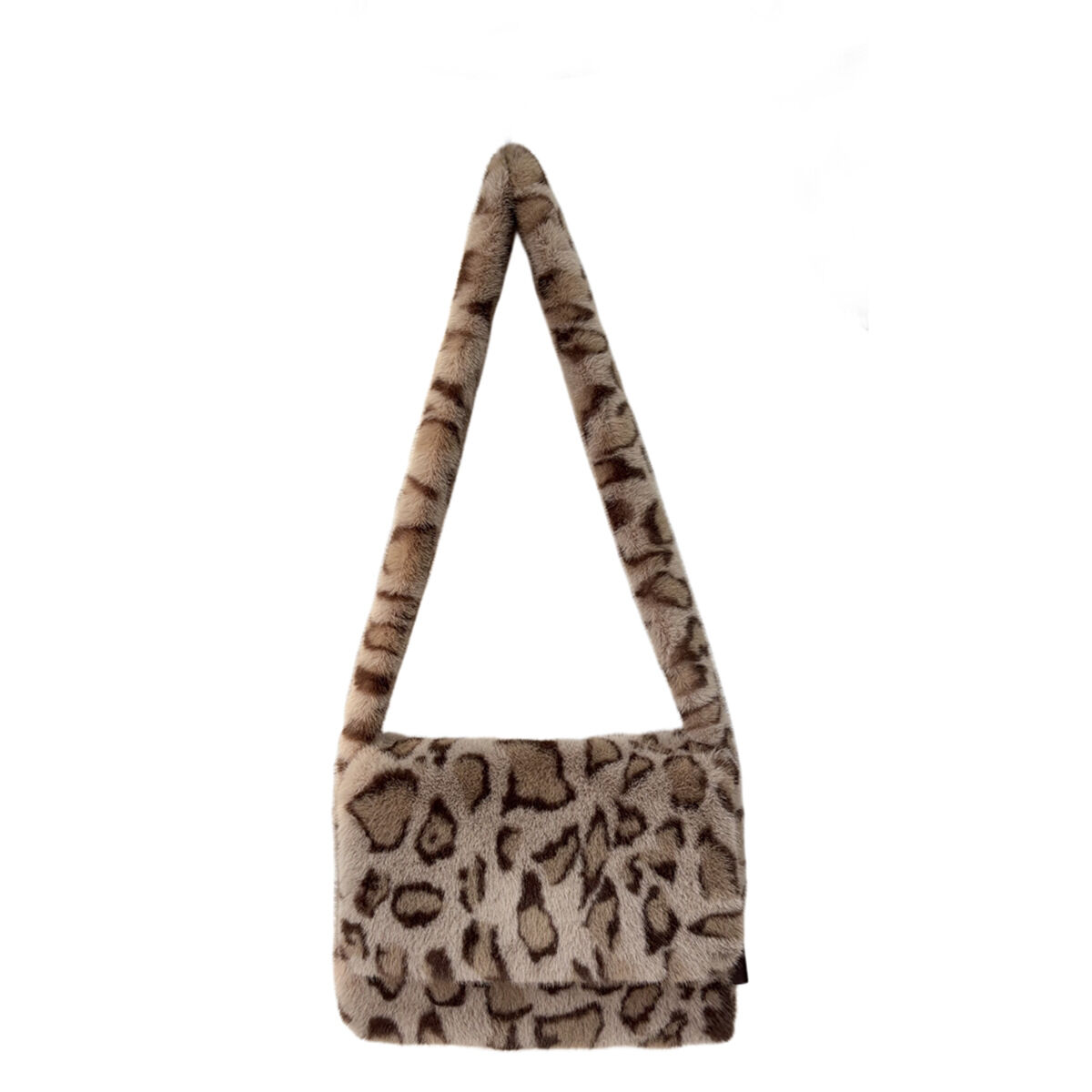 Casual Stijl Pluizige Vierkante Schoudertas Voor Dames Met Luipaardprint Van Imitatiebont 