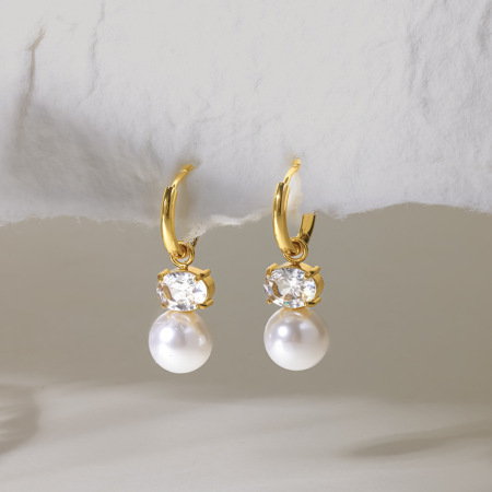 Simple Series Daily Ellipse Shape Geometric Shape Stainless Steel Waterproof Gold Color Zircon Women's Drop Earrings