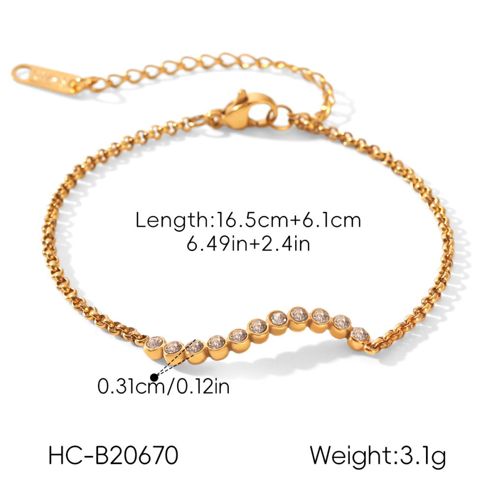 Luxurious Series Daily Chain Stainless Steel Waterproof Gold Color Zircon Women's Chain Bracelets h5Picture2