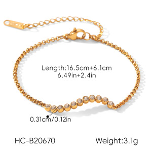 Luxurious Series Daily Chain Stainless Steel Waterproof Gold Color Zircon Women's Chain Bracelets h5 Picture2