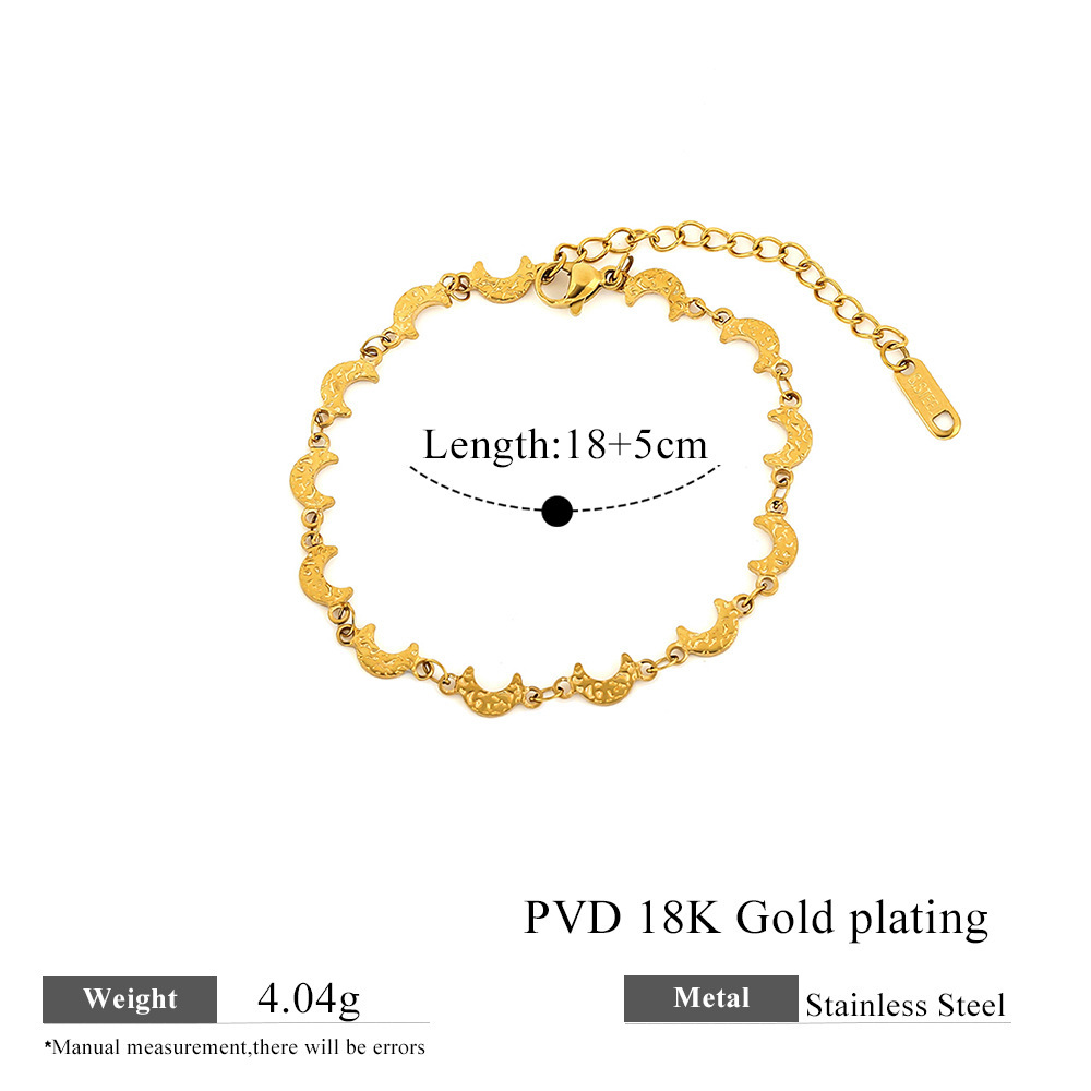 Simple Series Daily Patchwork Star Moon Stainless Steel Waterproof   Gold Color  Women's Chain Bracelets 