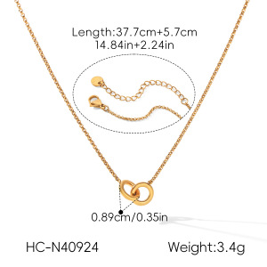 Circle Stainless Steel Waterproof Gold Color Pendant Necklaces h5 Picture2