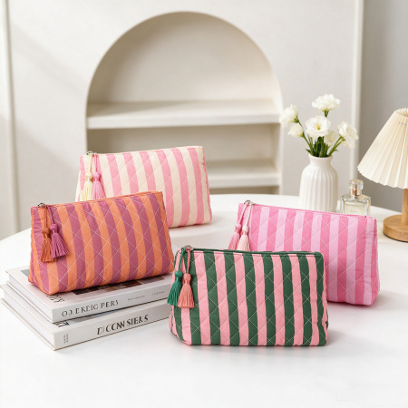 Simple Series Daily Stripe Tassel Mixed Color Polyester Makeup Bags