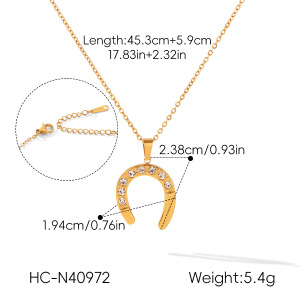 Simple Series Daily Horseshoe-Shaped Stainless Steel Waterproof Gold Color Zircon Women's Pendant Necklaces h5 Picture2