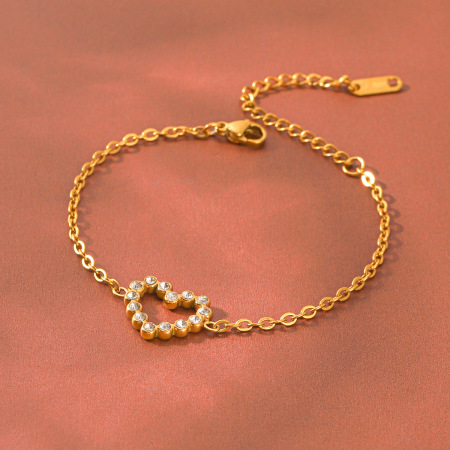 Heart Stainless Steel Waterproof Gold Color Zircon Women's Charm Bracelets