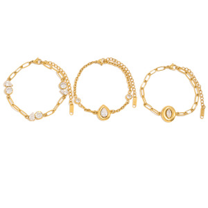 Luxurious Series Elegant Droplet Chain Stainless Steel Waterproof Gold Color Zircon Women's Chain Bracelets h5 Picture4