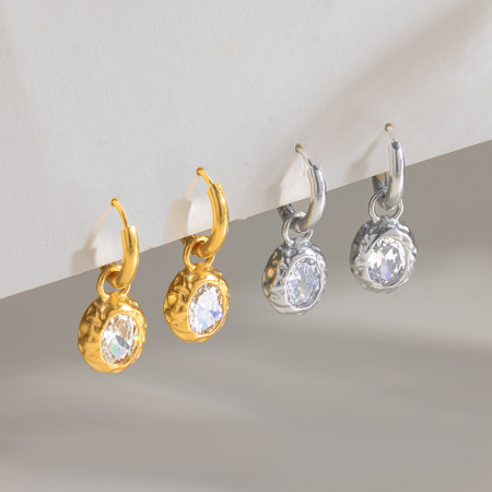Simple Series Daily Ellipse Shape Geometric Shape Stainless Steel Waterproof   Gold Color  Zircon Women's Stud Earrings