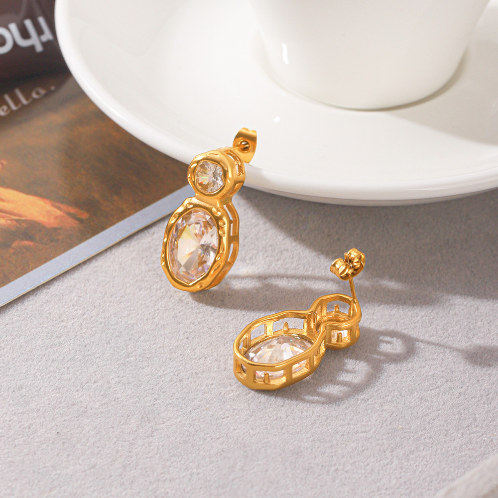 Stainless Steel Waterproof Gold Color Zircon Women's Stud Earrings Picture5