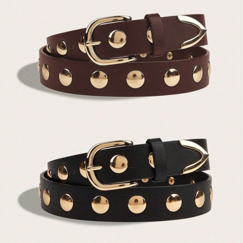 Simple Series Retro Solid Color Rivet Pu Leather Belt h5Picture4