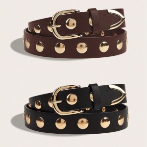Simple Series Retro Solid Color Rivet Pu Leather Belt h5 Picture4