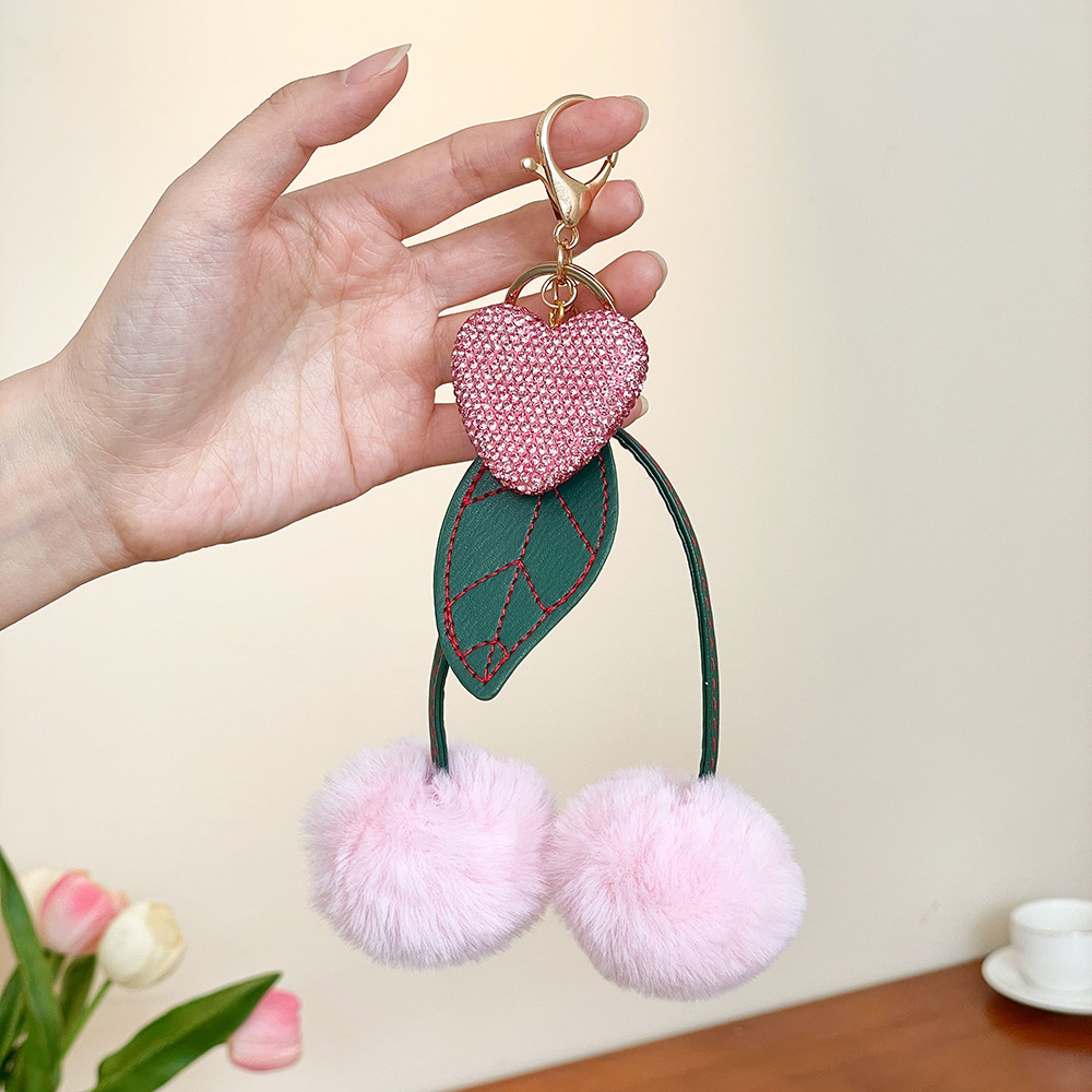 Simple Series Daily Heart Leaf Cherry Pu Rhinestone Bag Charms Picture3