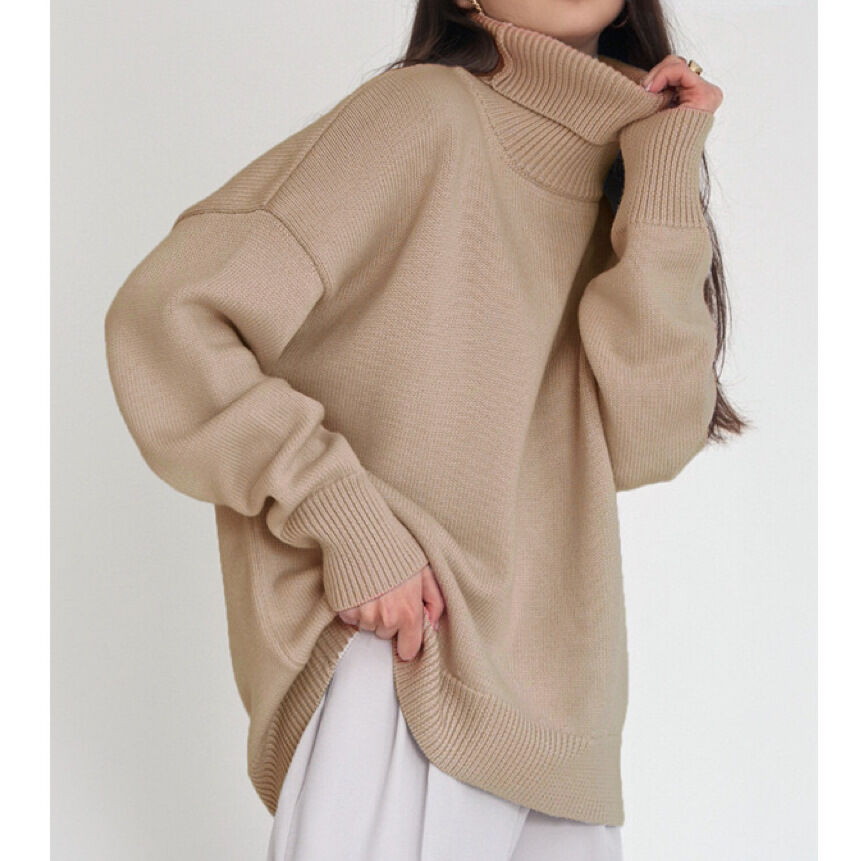Basic Solid Color Loose Fit Polyester  Turtleneck Knitted Jumper