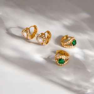 Simple Series Daily Irregular Shape Snake Stainless Steel Waterproof   Gold Color  Zircon Women's Hoop Earrings h5 Picture4