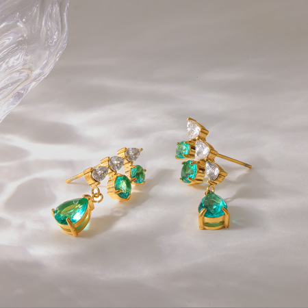 Simple Series Daily Droplet Geometric Shape Stainless Steel Waterproof Gold Color Zircon Women's Drop Earrings