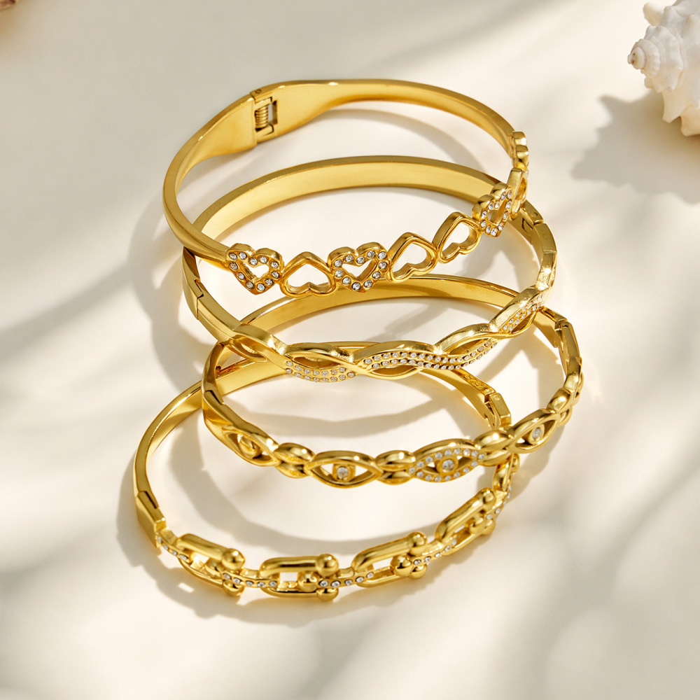 Heart Stainless Steel Waterproof Gold Color Zircon Women's Bangles Picture3