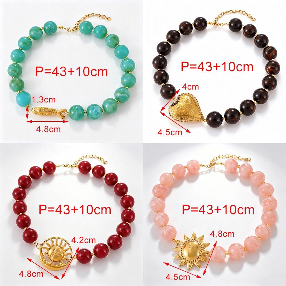 Simple Series Retro Heart Beads Gradient Color Stainless Steel Waterproof   Gold Color  Women's Beaded Necklaces Picture4