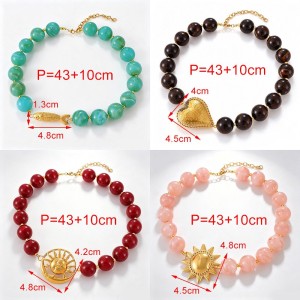 Simple Series Retro Heart Beads Gradient Color Stainless Steel Waterproof   Gold Color  Women's Beaded Necklaces h5 Picture4