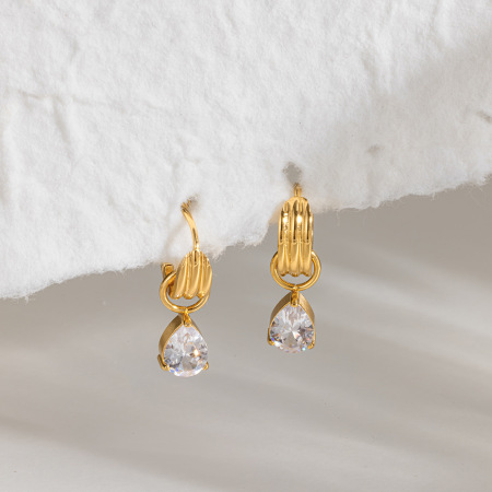 Simple Series Daily Droplet Stainless Steel Waterproof Gold Color Women's Dangle Earrings