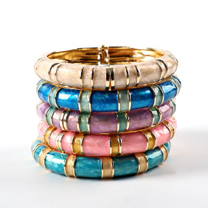 Simple Series Daily Mixed Color Dripping Enamel Alloy Gold Color Women's Bangles h5 Picture3