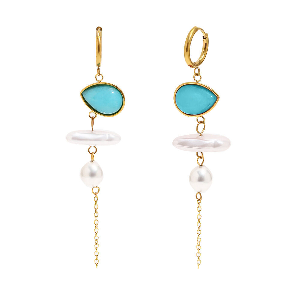 Romantic  Sweet Irregular Shape Beads Stainless Steel Waterproof   Gold Color  Natural Stone Women's Beads Earrings Picture4