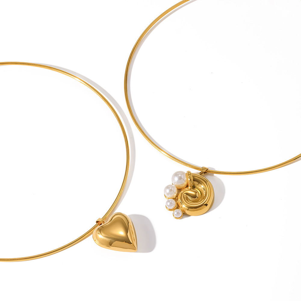 Romantic Series Daily Geometric Shape Stainless Steel Waterproof   Gold Color  Zircon Women's Chokers Picture4