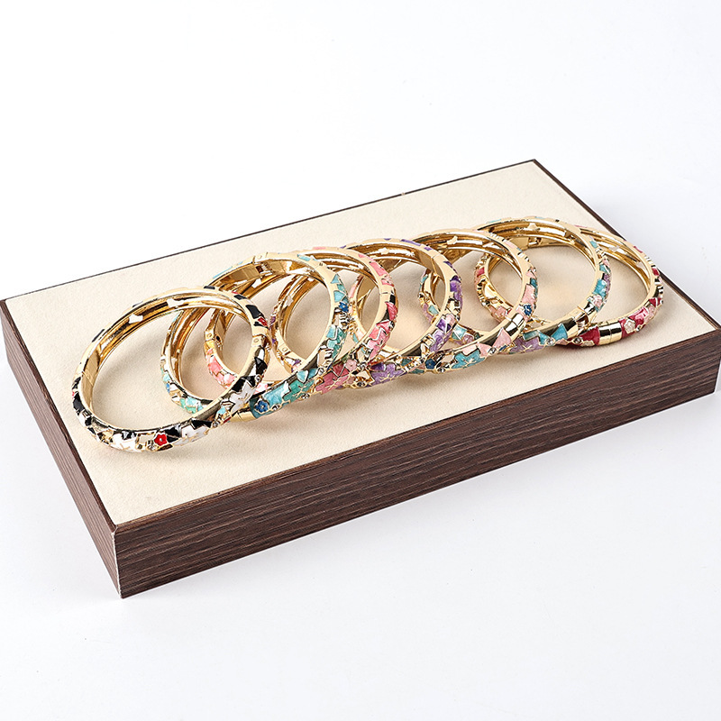 Classic Series Retro Flower Mixed Color Dripping Enamel Alloy Gold Color Women's Bangles h5Picture3