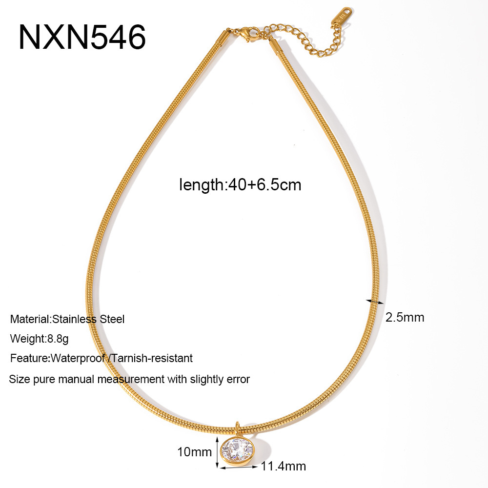 Simple Series Daily Droplet Ellipse Shape Stainless Steel Waterproof   Gold Color  Zircon Women's Chokers 