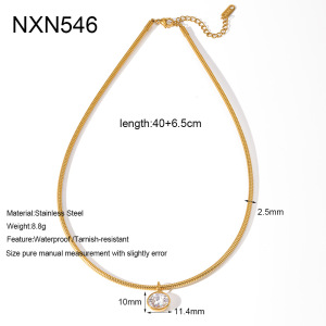 Simple Series Daily Droplet Ellipse Shape Stainless Steel Waterproof   Gold Color  Zircon Women's Chokers h5 