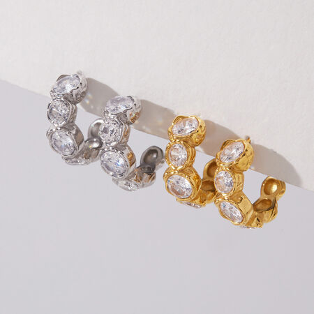 Simple Circle Stainless Steel Waterproof Gold Color Zircon Women's Stud Earrings