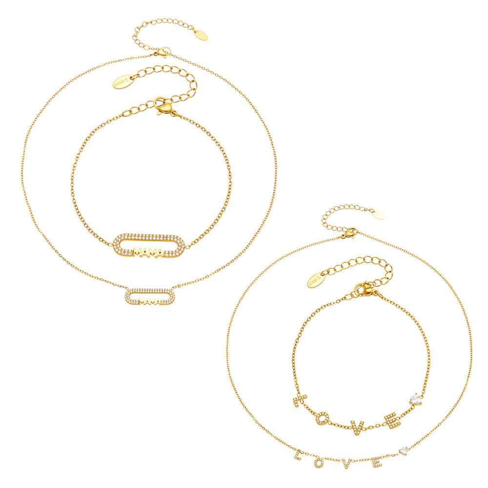 Luxurious Series Elegant Letter Stainless Steel Waterproof   Gold Color  Women's Chain Bracelets Picture4