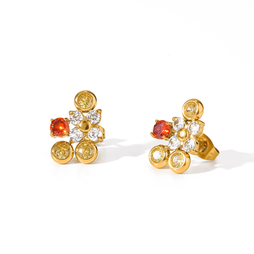 Simple Series Daily Flower Geometric Shape Stainless Steel Waterproof   Gold Color  Women's Stud Earrings Picture4