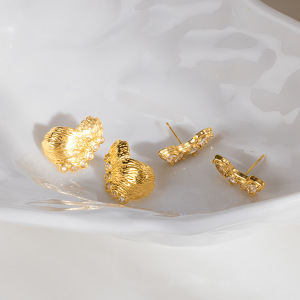 Butterfly Wings Shape Stainless Steel Waterproof Gold Color Zircon Women's Stud Earrings h5 Picture2