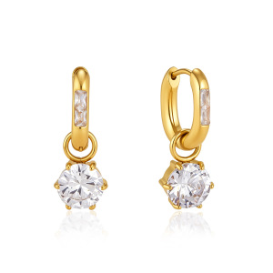 Luxurious Series Elegant Circle Geometric Shape Stainless Steel Waterproof   Gold Color  Zircon Women's Drop Earrings h5 Picture5