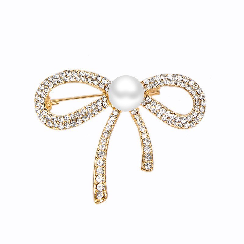 Simple Series Elegant Bow Knot Alloy Rhinestone Artificial Pearl Brooches 