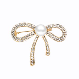Simple Series Elegant Bow Knot Alloy Rhinestone Artificial Pearl Brooches h5 