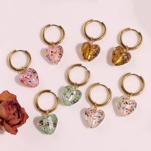 Simple Series Niedliche Herz-Kreis-Ohrhänger Mit Farbverlauf, Edelstahl, Wasserdicht, Goldfarben, Für Damen h5 Bild4