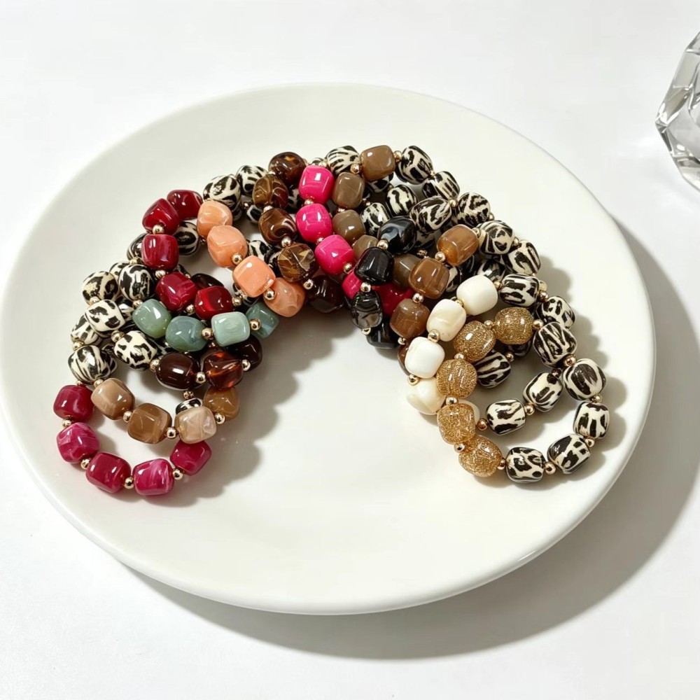 Simple Series Retro Leopard Print Gradient Color Resin Women's Beaded Bracelets Picture2