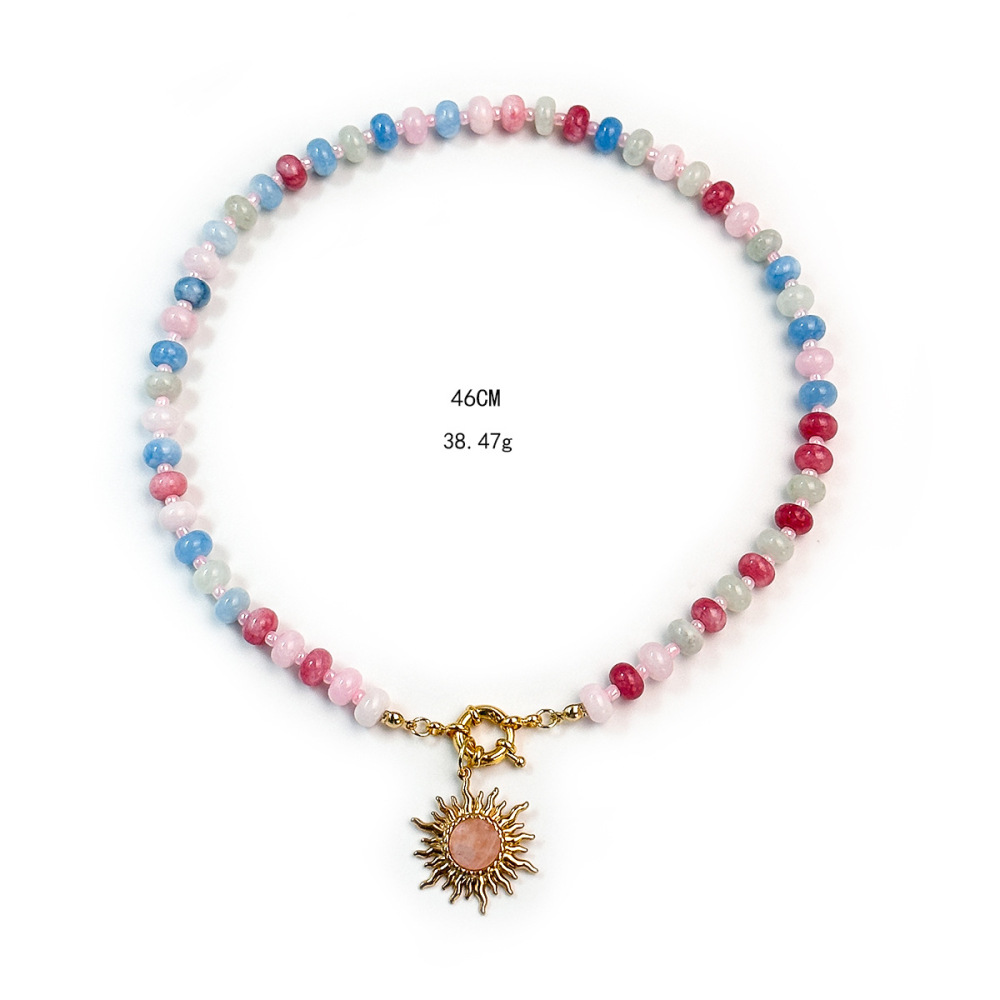 Simple Series Retro Sun Beads Natural Stones   Gold Color  Women's Beaded Necklaces Picture3