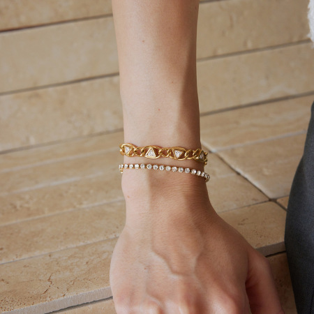 Luxurious Series Daily Patchwork Triangle Stainless Steel Waterproof Gold Color Women's Chain Bracelets