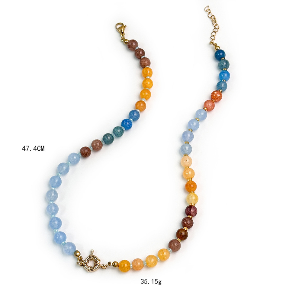 Romantic Series Sweet Beads Mixed Color Natural Stones Gold Color Women's Basic Necklaces