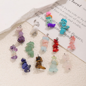 Romantic Series Diy Irregular Shape Gradient Color Natural Stones Gold Color Women's Pendants h5 Picture3