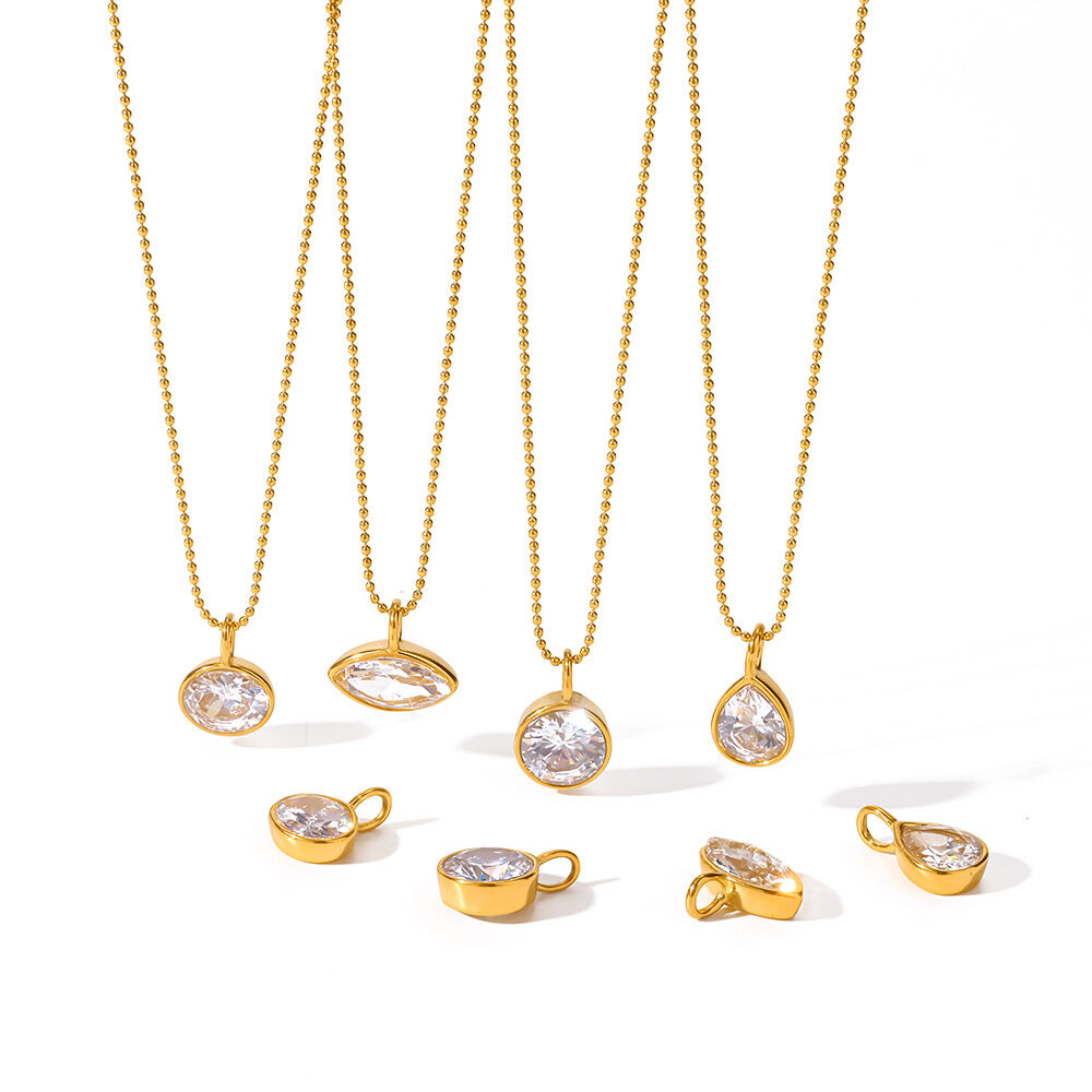 Droplet Ellipse Shape Stainless Steel Waterproof Gold Color Zircon Women's Pendant Necklaces h5 Picture4